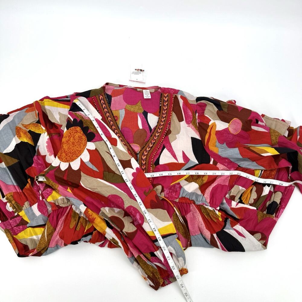 Kaktus Boho Mini Dress Women's XL Tiered Skirt Vibrant Floral Embroidered Hippie - Picture 10 of 10